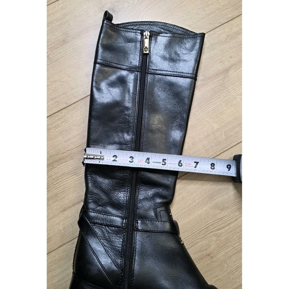 Tory Burch Brita Black Leather Tall Riding Boots Women's Size 7M Gold Hardware